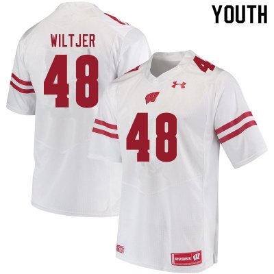 Youth Wisconsin Badgers NCAA #48 Travis Wiltjer White Authentic Under Armour Stitched College Football Jersey DN31L66UG